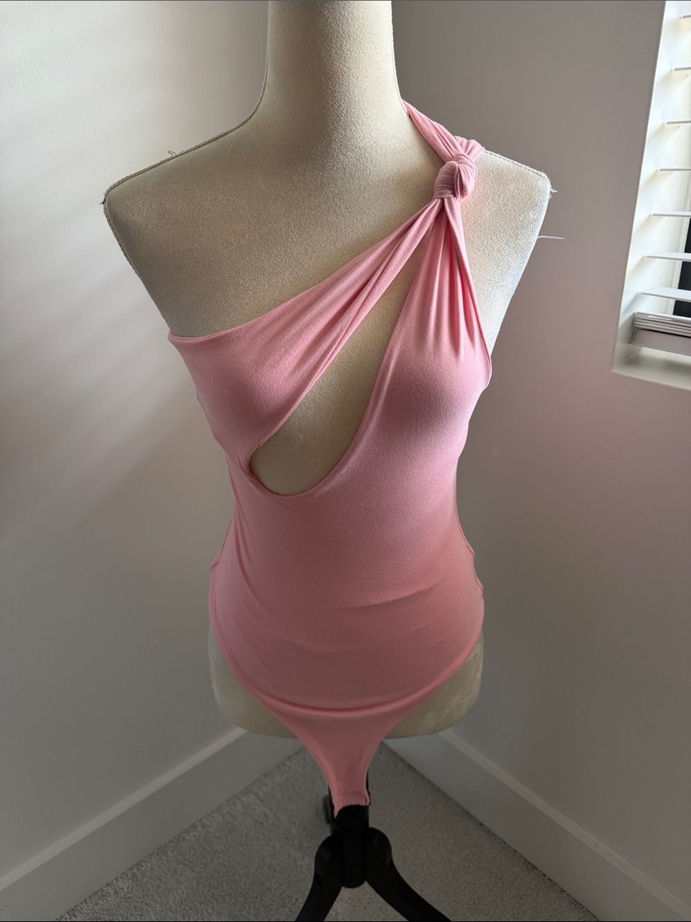Pink One-Shoulder Knot Detail Bodysuit - Women Tops